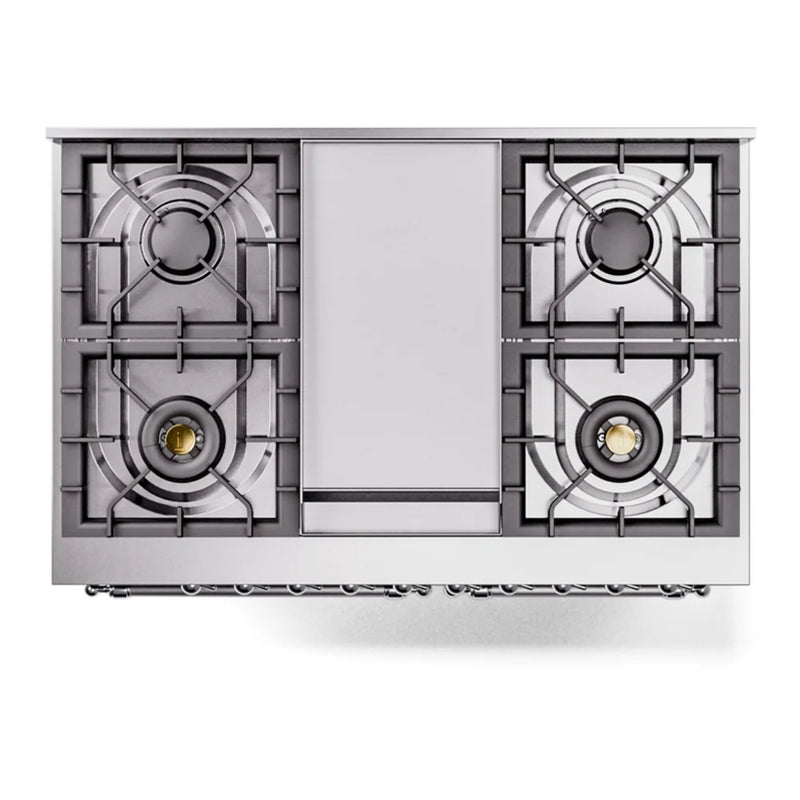 ILVE Nostalgie II 40" Dual Fuel Freestanding Range in Blue Grey with Chrome Trim, UPD40FNMPBGCLP