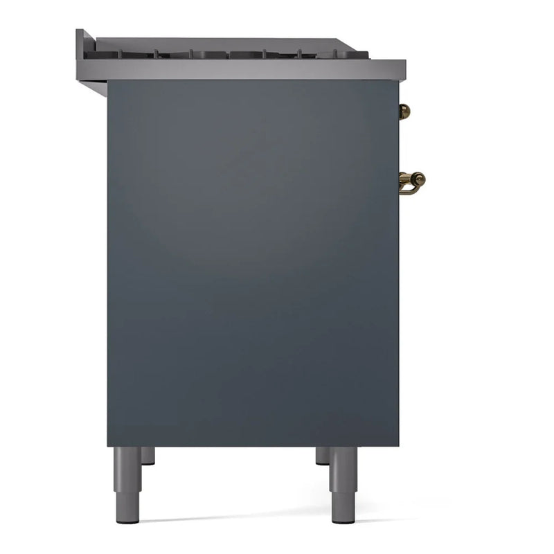 ILVE Nostalgie II 40" Dual Fuel Freestanding Range in Blue Grey with Brass Trim, UPD40FNMPBGGLP