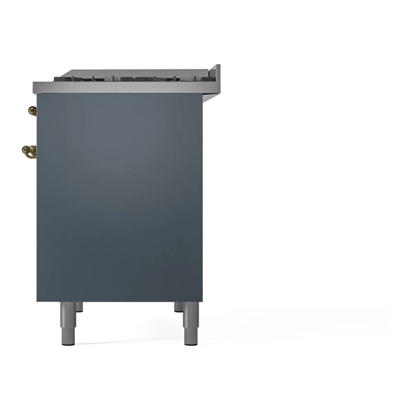 ILVE Nostalgie II 40" Dual Fuel Freestanding Range in Blue Grey with Brass Trim, UPD40FNMPBGGLP