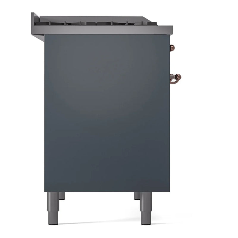 ILVE Nostalgie II 40" Dual Fuel Freestanding Range in Blue Grey with Copper Trim, UPD40FNMPBGPLP