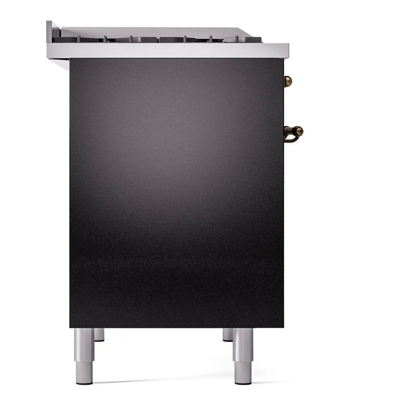 ILVE Nostalgie II 40" Dual Fuel Freestanding Range in Glossy Black with Burnished Trim, UPD40FNMPBKBLP