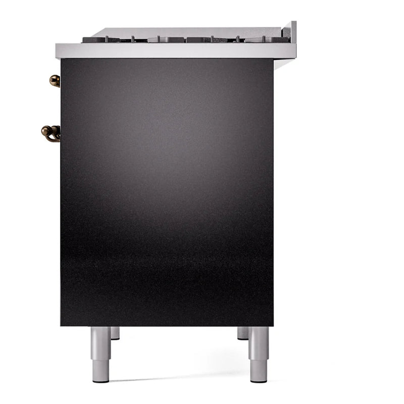ILVE Nostalgie II 40" Dual Fuel Freestanding Range in Glossy Black with Burnished Trim, UPD40FNMPBKB