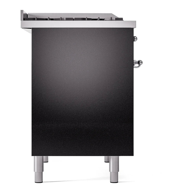 ILVE Nostalgie II 40" Dual Fuel Freestanding Range in Glossy Black with Chrome Trim, UPD40FNMPBKCLP