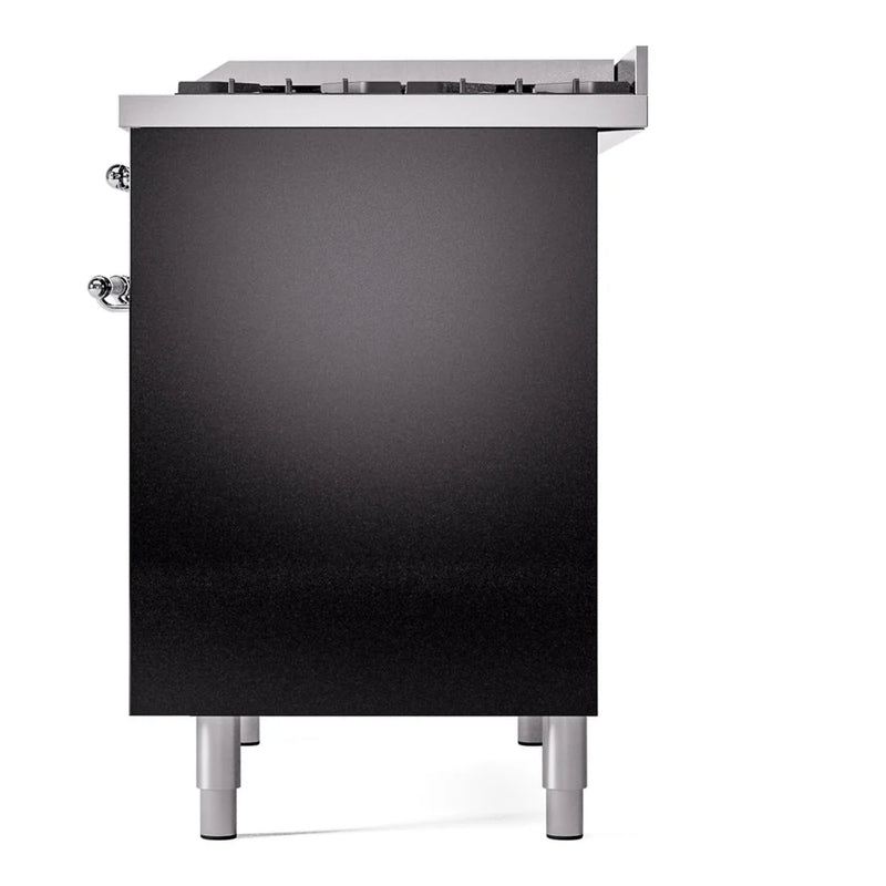 ILVE Nostalgie II 40" Dual Fuel Freestanding Range in Glossy Black with Chrome Trim, UPD40FNMPBKC