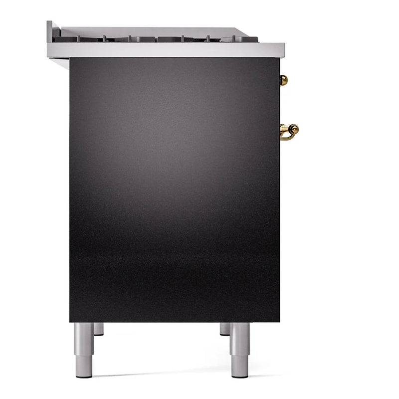 ILVE Nostalgie II 40" Dual Fuel Freestanding Range in Glossy Black with Brass Trim, UPD40FNMPBKGLP