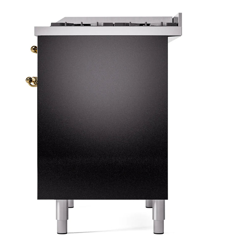 ILVE Nostalgie II 40" Dual Fuel Freestanding Range in Glossy Black with Brass Trim, UPD40FNMPBKGLP