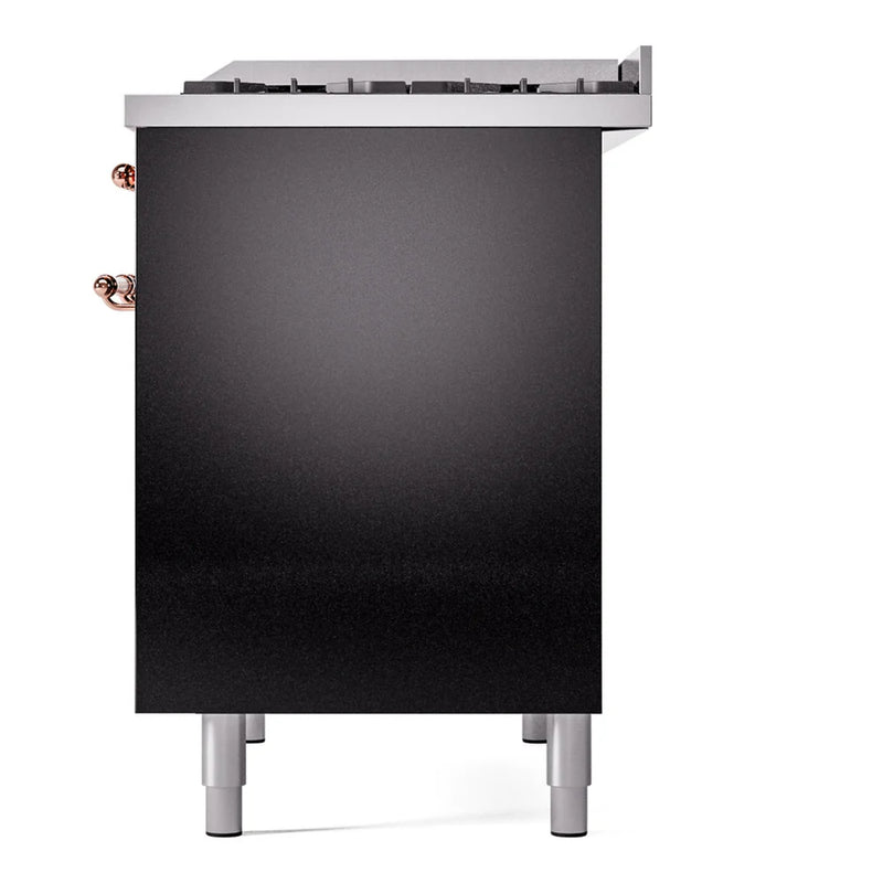 ILVE Nostalgie II 40" Dual Fuel Freestanding Range in Glossy Black with Copper Trim, UPD40FNMPBKP