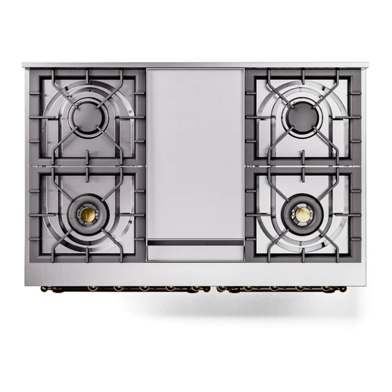 ILVE Nostalgie II 40" Dual Fuel Freestanding Range in Burgundy with Burnished Trim, UPD40FNMPBUBLP