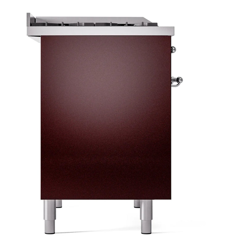 ILVE Nostalgie II 40" Dual Fuel Freestanding Range in Burgundy with Chrome Trim, UPD40FNMPBUCLP