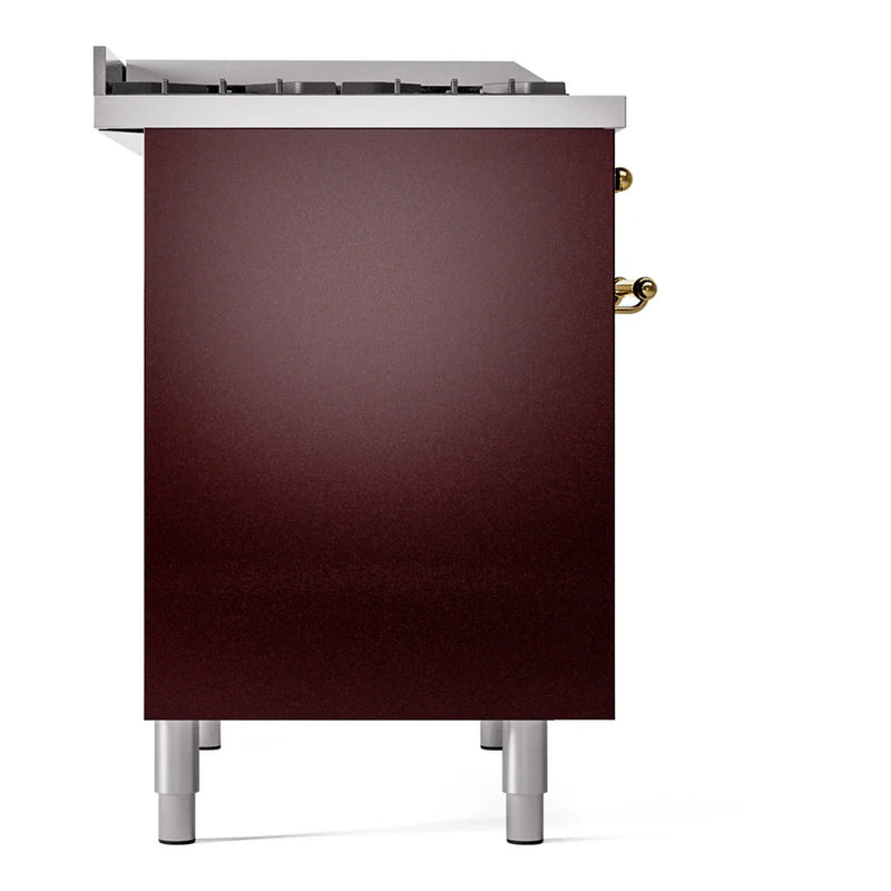 ILVE Nostalgie II 40" Dual Fuel Freestanding Range in Burgundy with Brass Trim, UPD40FNMPBUG