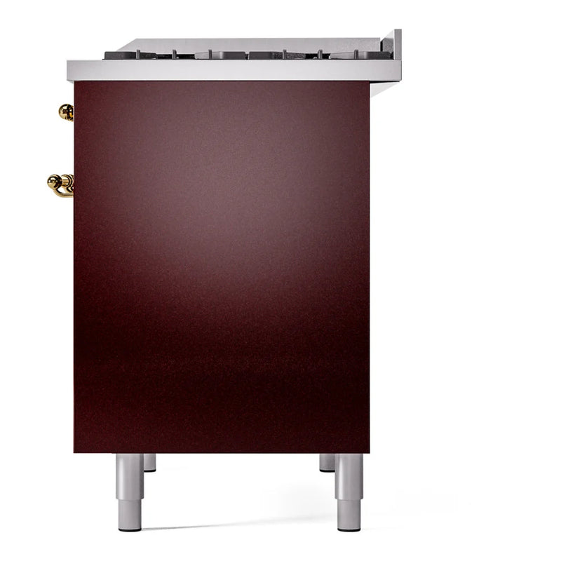 ILVE Nostalgie II 40" Dual Fuel Freestanding Range in Burgundy with Brass Trim, UPD40FNMPBUG