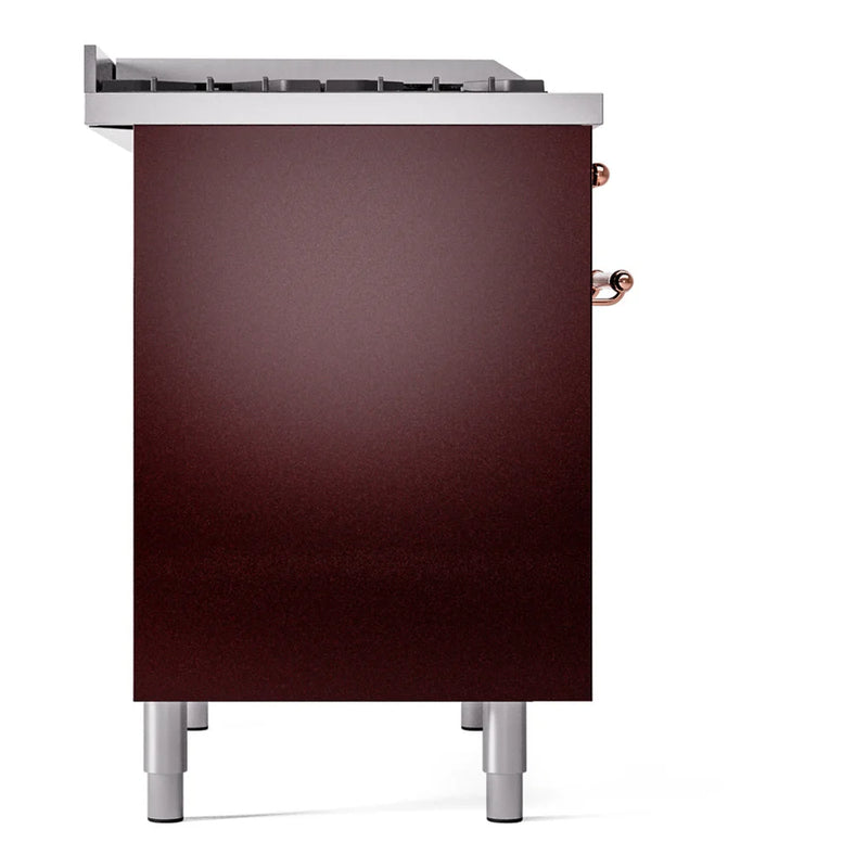 ILVE Nostalgie II 40" Dual Fuel Freestanding Range in Burgundy with Copper Trim, UPD40FNMPBUPLP