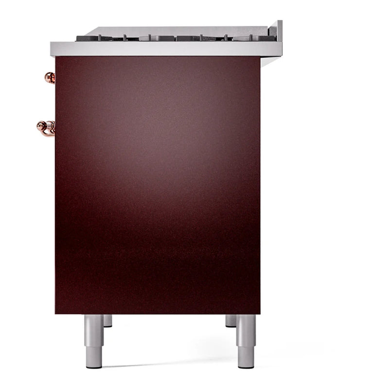 ILVE Nostalgie II 40" Dual Fuel Freestanding Range in Burgundy with Copper Trim, UPD40FNMPBUP