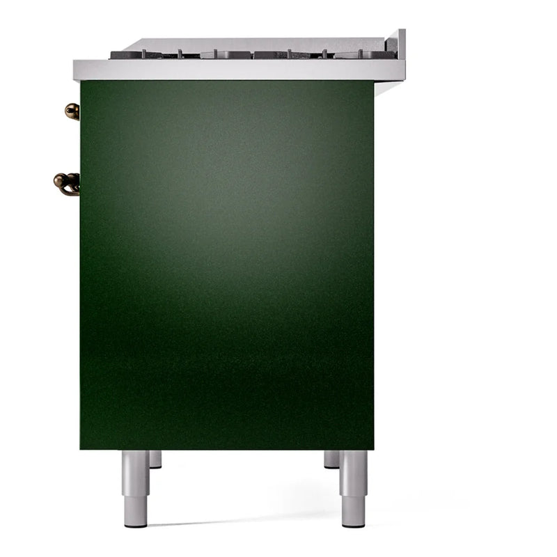 ILVE Nostalgie II 40" Dual Fuel Freestanding Range in Emerald Green with Burnished Trim, UPD40FNMPEGBLP