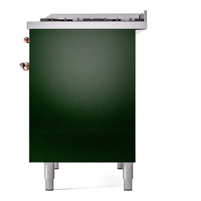 ILVE Nostalgie II 40" Dual Fuel Freestanding Range in Emerald Green with Copper Trim, UPD40FNMPEGP