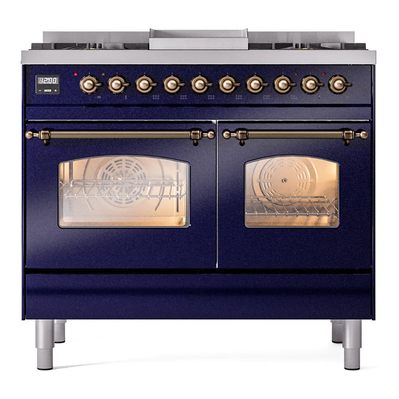 ILVE Nostalgie II 40" Dual Fuel Freestanding Range in Midnight Blue with Burnished Trim, UPD40FNMPMBBLP