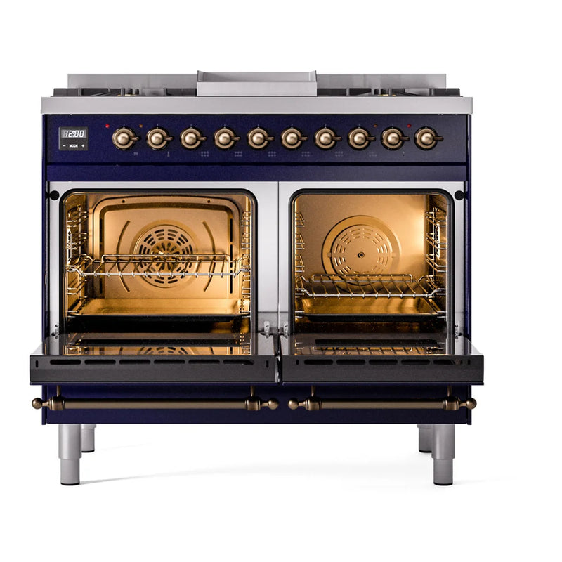 ILVE Nostalgie II 40" Dual Fuel Freestanding Range in Midnight Blue with Burnished Trim, UPD40FNMPMBBLP