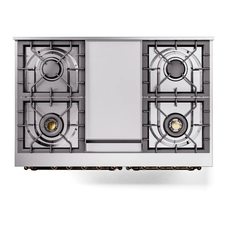 ILVE Nostalgie II 40" Dual Fuel Freestanding Range in Midnight Blue with Burnished Trim, UPD40FNMPMBBLP