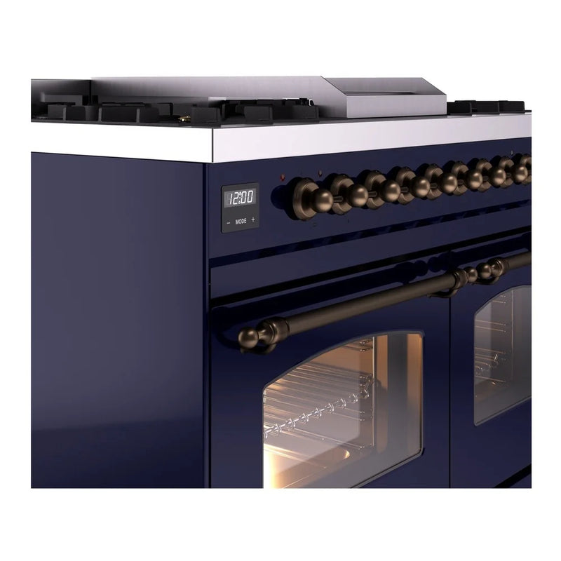 ILVE Nostalgie II 40" Dual Fuel Freestanding Range in Midnight Blue with Burnished Trim, UPD40FNMPMBB