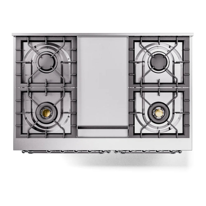 ILVE Nostalgie II 40" Dual Fuel Freestanding Range in Midnight Blue with Chrome Trim, UPD40FNMPMBC