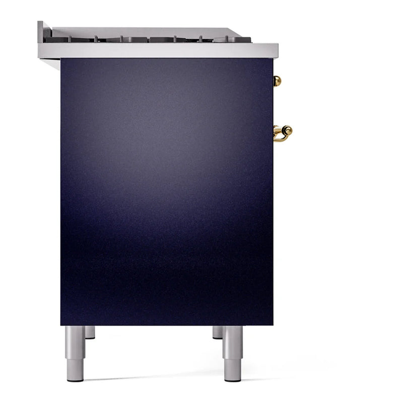 ILVE Nostalgie II 40" Dual Fuel Freestanding Range in Midnight Blue with Brass Trim, UPD40FNMPMBGLP