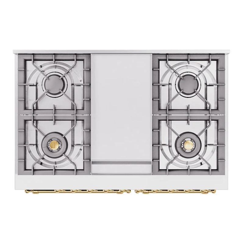 ILVE Nostalgie II 40" Dual Fuel Freestanding Range in Midnight Blue with Brass Trim, UPD40FNMPMBG