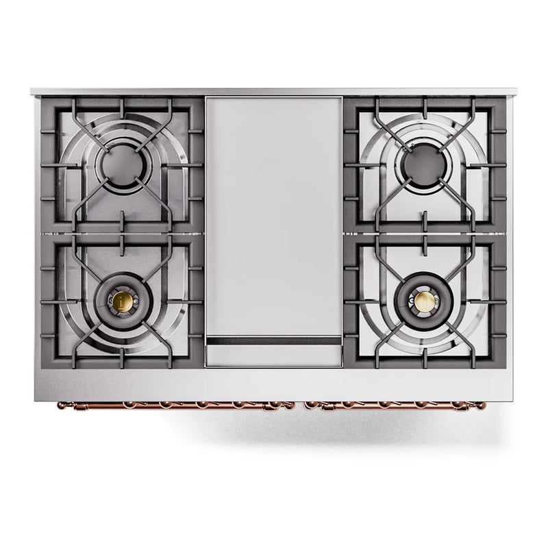 ILVE Nostalgie II 40" Dual Fuel Freestanding Range in Midnight Blue with Copper Trim, UPD40FNMPMBP