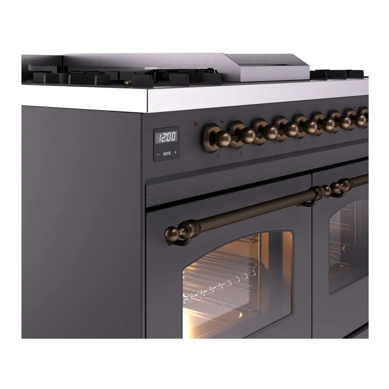 ILVE Nostalgie II 40" Dual Fuel Freestanding Range in Graphite Matte with Burnished Trim, UPD40FNMPMGBLP