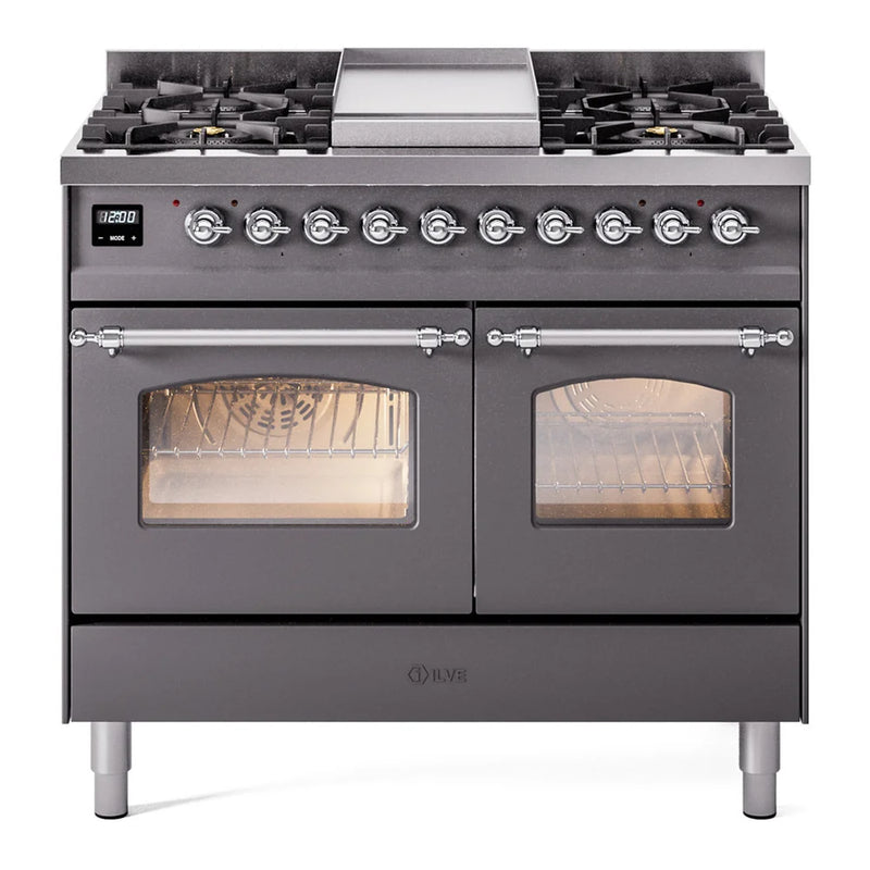 ILVE Nostalgie II 40" Dual Fuel Freestanding Range in Graphite Matte with Chrome Trim, UPD40FNMPMGC