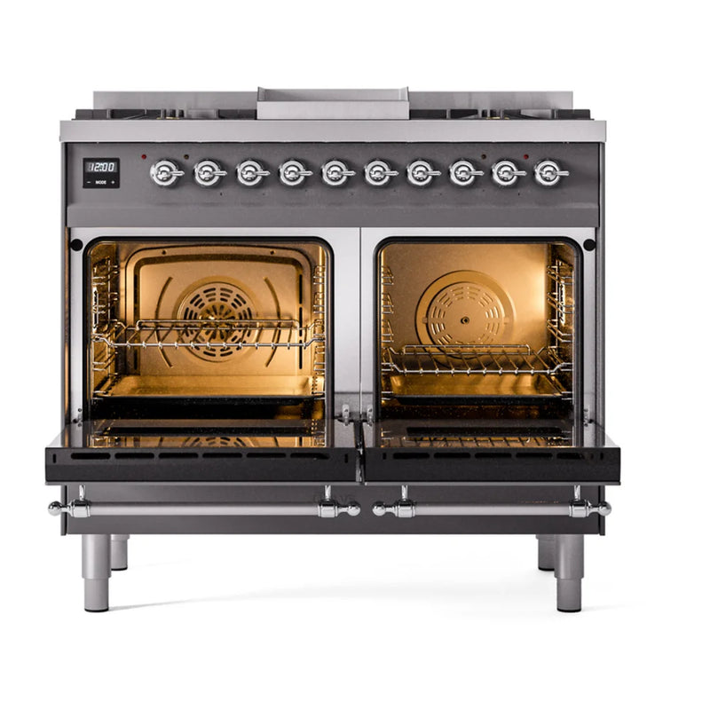 ILVE Nostalgie II 40" Dual Fuel Freestanding Range in Graphite Matte with Chrome Trim, UPD40FNMPMGC