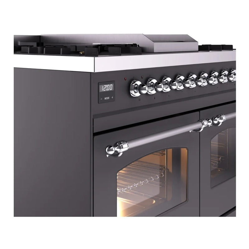 ILVE Nostalgie II 40" Dual Fuel Freestanding Range in Graphite Matte with Chrome Trim, UPD40FNMPMGC
