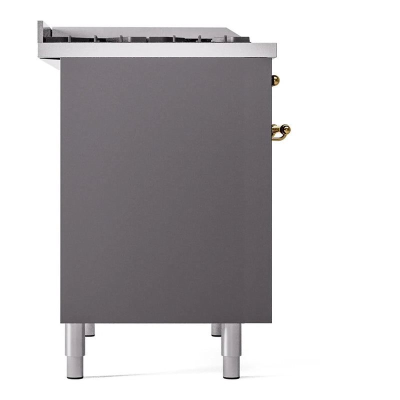 ILVE Nostalgie II 40" Dual Fuel Freestanding Range in Graphite Matte with Brass Trim, UPD40FNMPMGGLP