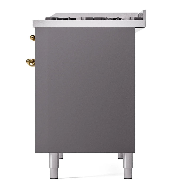 ILVE Nostalgie II 40" Dual Fuel Freestanding Range in Graphite Matte with Brass Trim, UPD40FNMPMGGLP