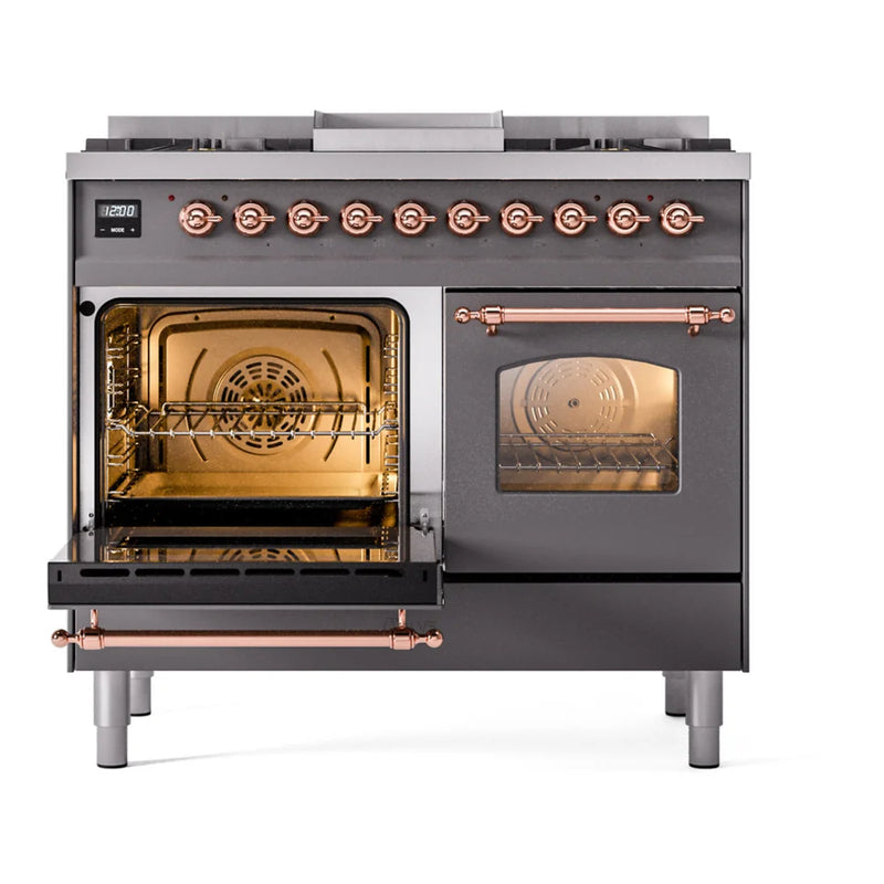 ILVE Nostalgie II 40" Dual Fuel Freestanding Range in Graphite Matte with Copper Trim, UPD40FNMPMGP