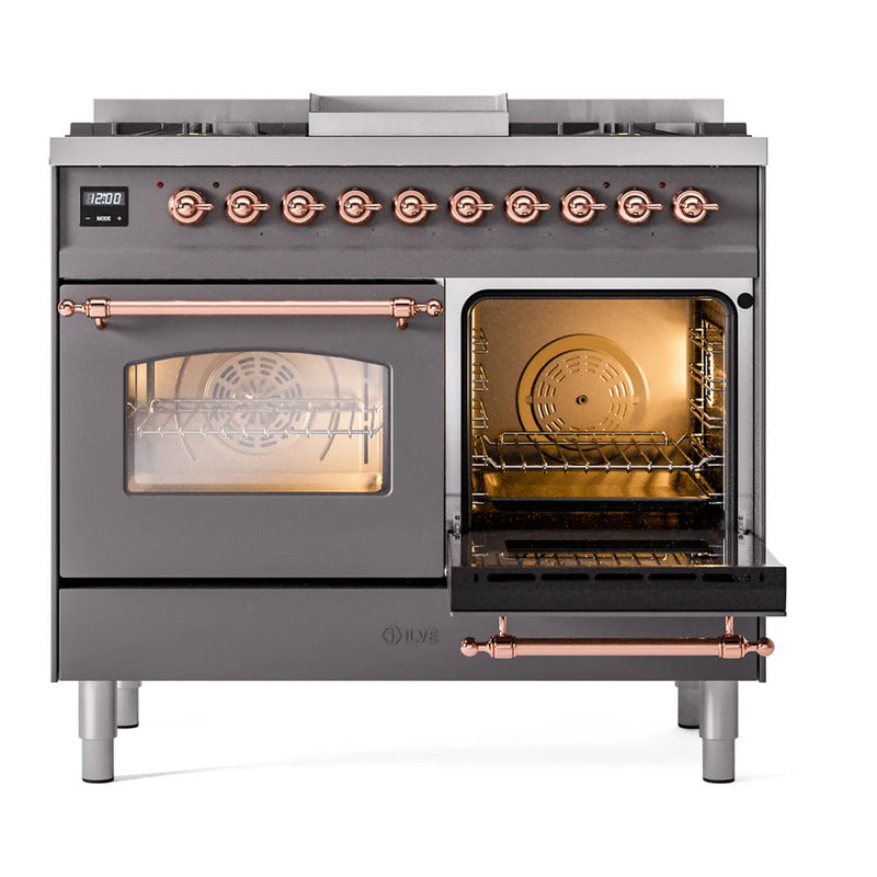 ILVE Nostalgie II 40" Dual Fuel Freestanding Range in Graphite Matte with Copper Trim, UPD40FNMPMGP