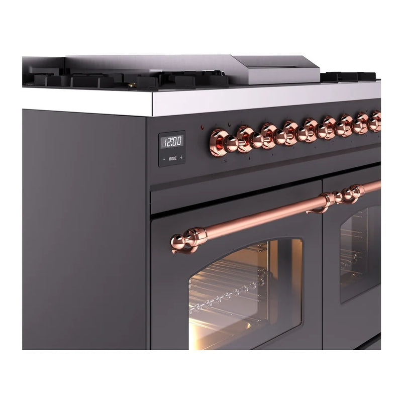 ILVE Nostalgie II 40" Dual Fuel Freestanding Range in Graphite Matte with Copper Trim, UPD40FNMPMGP