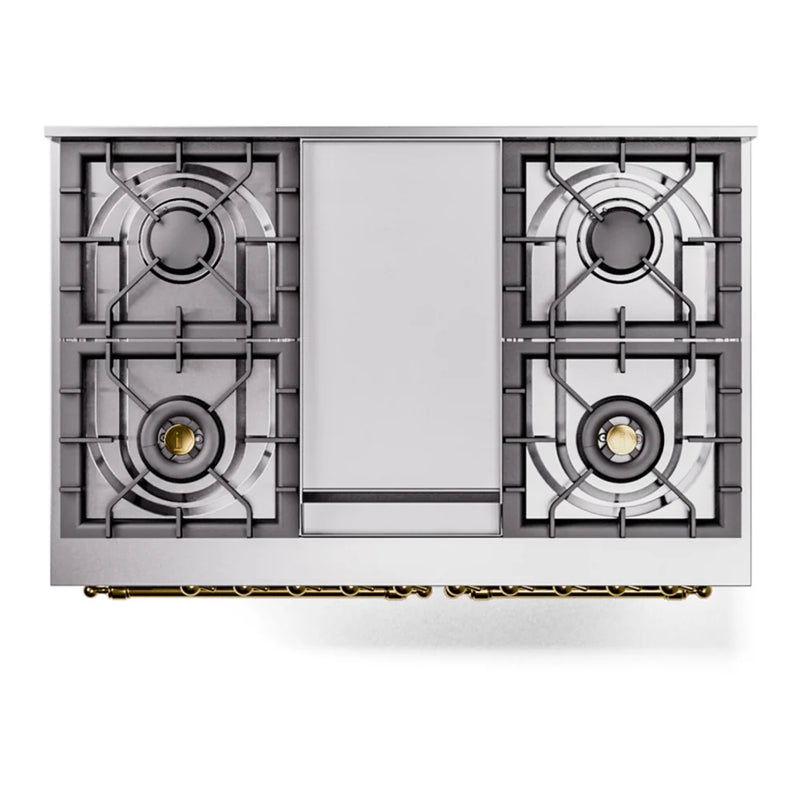 ILVE Nostalgie II 40" Dual Fuel Freestanding Range in RAL Color with Brass Trim, UPD40FNMPRAG