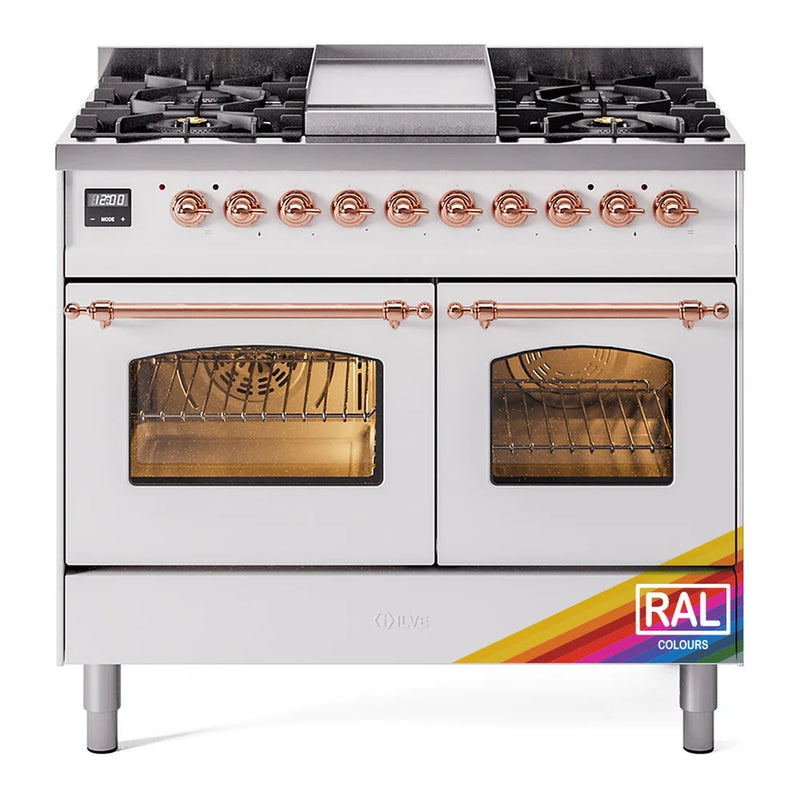 ILVE Nostalgie II 40" Dual Fuel Freestanding Range in RAL Color with Copper Trim, UPD40FNMPRAPLP