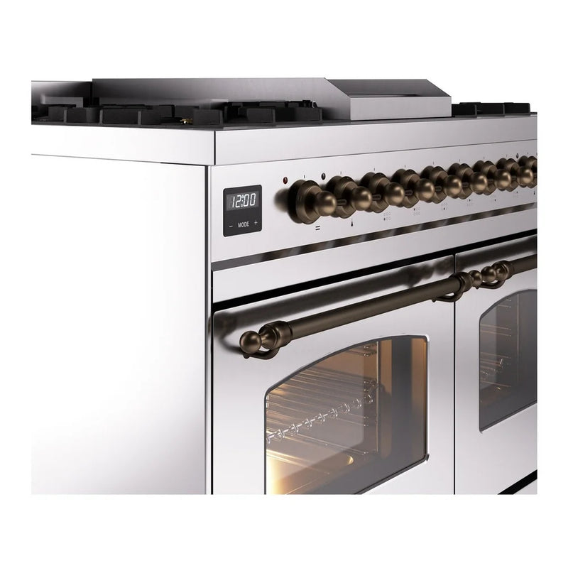 ILVE Nostalgie II 40" Dual Fuel Freestanding Range in Stainless Steel with Burnished Trim, UPD40FNMPSSB