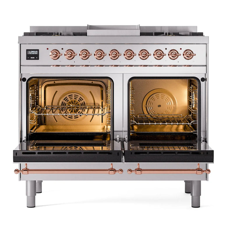 ILVE Nostalgie II 40" Dual Fuel Freestanding Range in Stainless Steel with Copper Trim, UPD40FNMPSSPLP