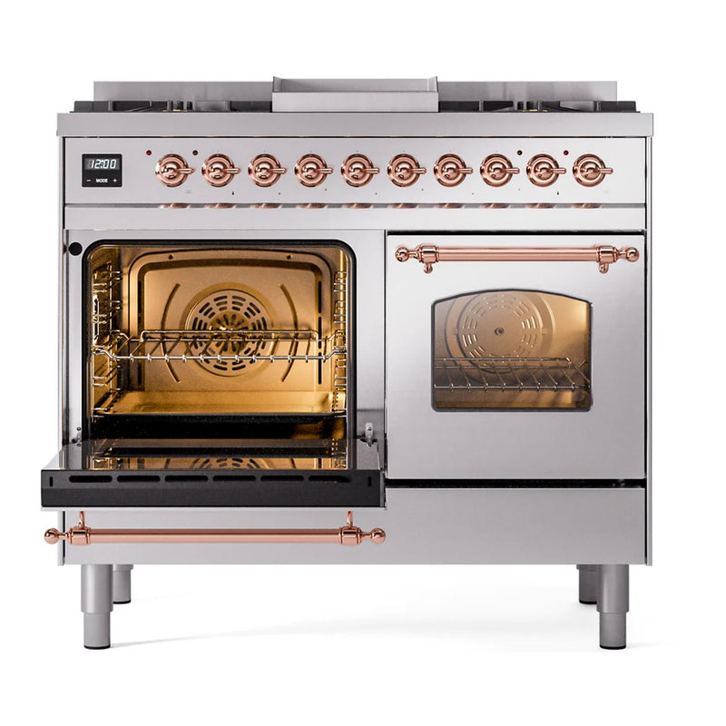 ILVE Nostalgie II 40" Dual Fuel Freestanding Range in Stainless Steel with Copper Trim, UPD40FNMPSSPLP