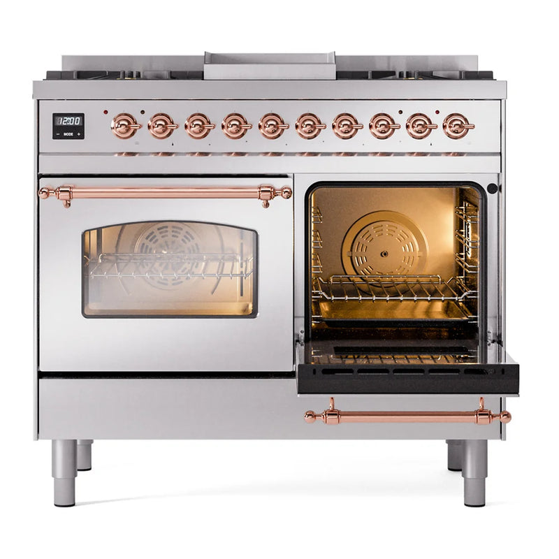ILVE Nostalgie II 40" Dual Fuel Freestanding Range in Stainless Steel with Copper Trim, UPD40FNMPSSPLP