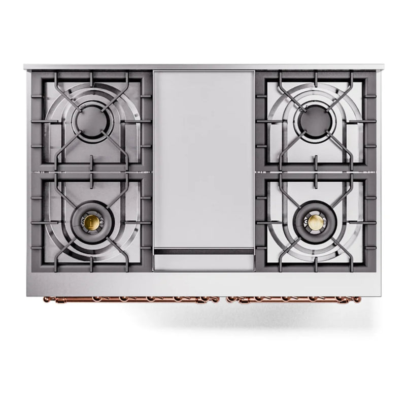 ILVE Nostalgie II 40" Dual Fuel Freestanding Range in Stainless Steel with Copper Trim, UPD40FNMPSSPLP