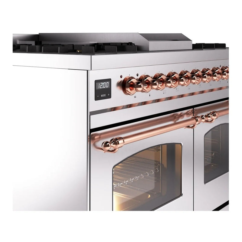 ILVE Nostalgie II 40" Dual Fuel Freestanding Range in Stainless Steel with Copper Trim, UPD40FNMPSSP