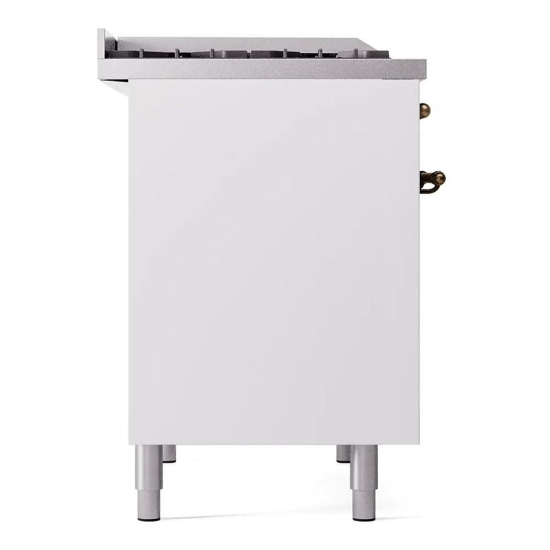 ILVE Nostalgie II 40" Dual Fuel Freestanding Range in White with Burnished Trim, UPD40FNMPWHBLP