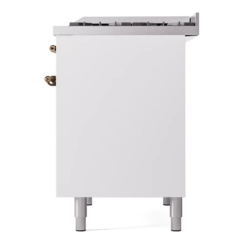 ILVE Nostalgie II 40" Dual Fuel Freestanding Range in White with Burnished Trim, UPD40FNMPWHBLP