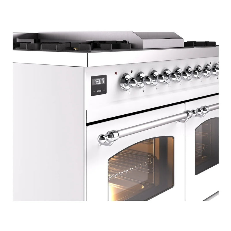 ILVE Nostalgie II 40" Dual Fuel Freestanding Range in White with Chrome Trim, UPD40FNMPWHC
