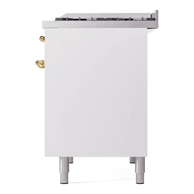 ILVE Nostalgie II 40" Dual Fuel Freestanding Range in White with Brass Trim, UPD40FNMPWHGLP