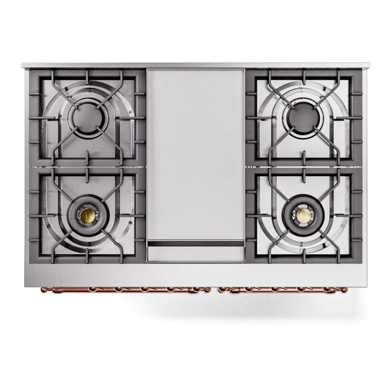 ILVE Nostalgie II 40" Dual Fuel Freestanding Range in White with Copper Trim, UPD40FNMPWHP