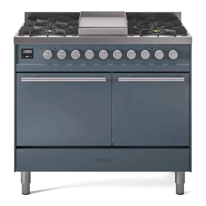 ILVE Professional Plus II 40" Dual Fuel Freestanding Range in Blue Grey with Stainless Steel Trim, UPD40FQMPBG